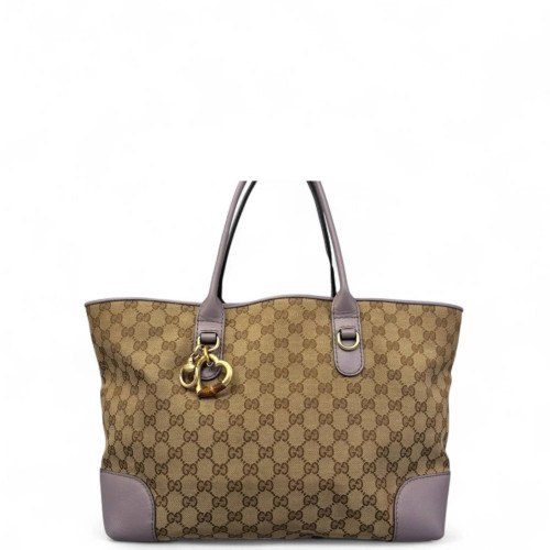 Gucci Bamboo Tote Bag GG Supreme Monogram Calfskin Brown Light Brown Purple
