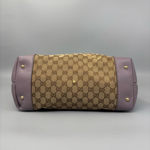 Gucci Bamboo Tote Bag GG Supreme Monogram Calfskin Brown Light Brown Purple