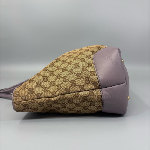 Gucci Bamboo Tote Bag GG Supreme Monogram Calfskin Brown Light Brown Purple
