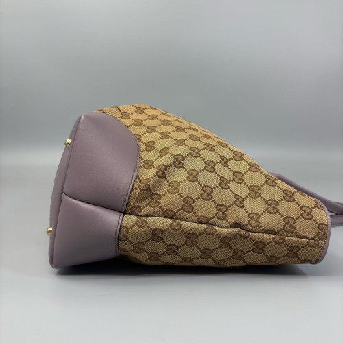 Gucci Bamboo Tote Bag GG Supreme Monogram Calfskin Brown Light Brown Purple
