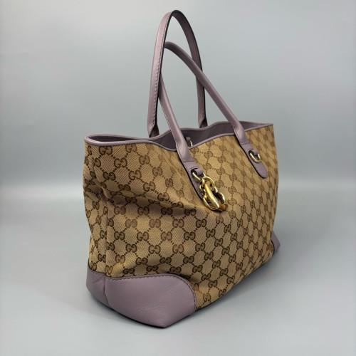 Gucci Bamboo Tote Bag GG Supreme Monogram Calfskin Brown Light Brown Purple