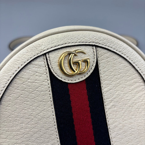 Gucci Mini Ophidia Round Bag Calfskin White Navy Red