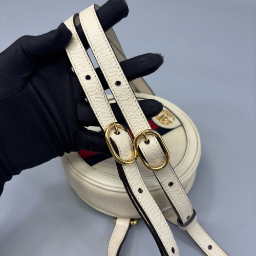 Gucci Mini Ophidia Round Bag Calfskin White Navy Red