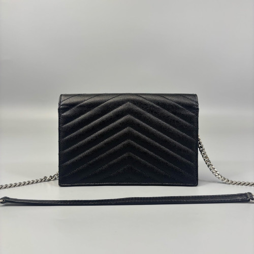 Yves Saint Laurent Small Envelope Chain Wallet Grained Calfskin Black