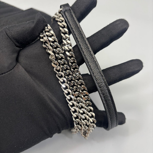 Yves Saint Laurent Small Envelope Chain Wallet Grained Calfskin Black