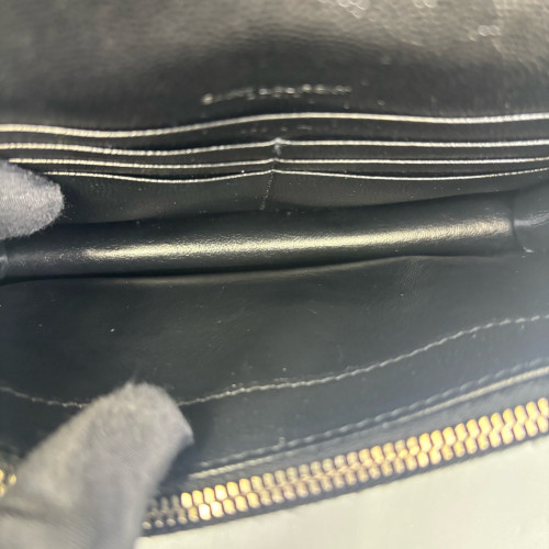 Yves Saint Laurent Small Envelope Chain Wallet Grained Calfskin Black