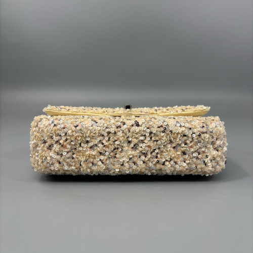 Chanel Small Single Flap Sequin Beige Gold