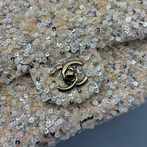 Chanel Small Single Flap Sequin Beige Gold