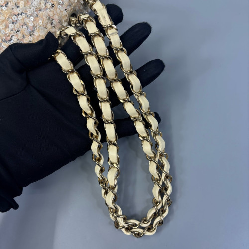 Chanel Small Single Flap Sequin Beige Gold