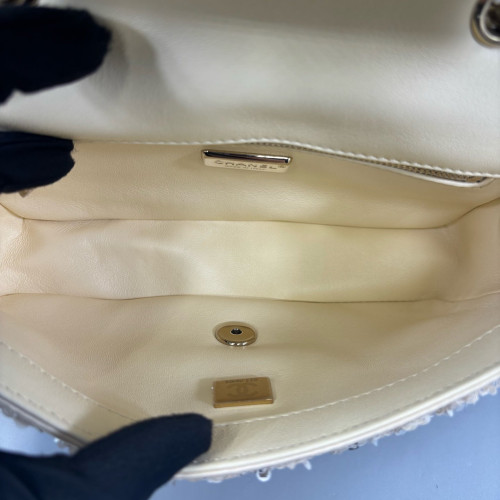 Chanel Small Single Flap Sequin Beige Gold