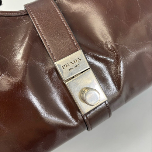 Prada Tote Bag Pull Up Leather Brown
