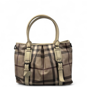 Burberry Tote Bag House Check Calfskin Beige Brown Black