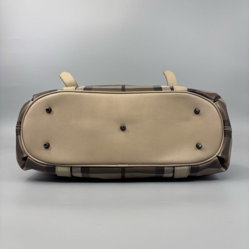 Burberry Tote Bag House Check Calfskin Beige Brown Black