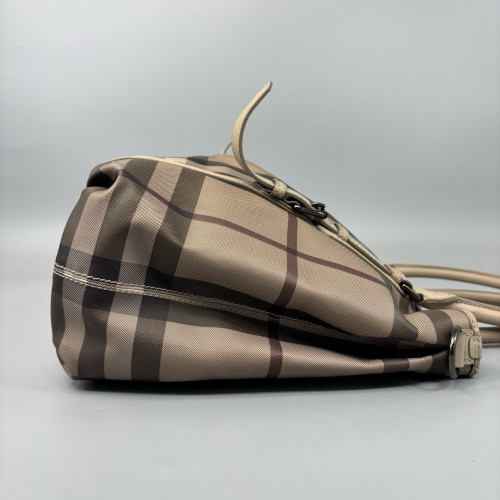Burberry Tote Bag House Check Calfskin Beige Brown Black