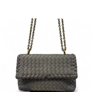 Bottega Veneta Small Olimpia Shoulder Bag Calfskin Intrecciato Grey