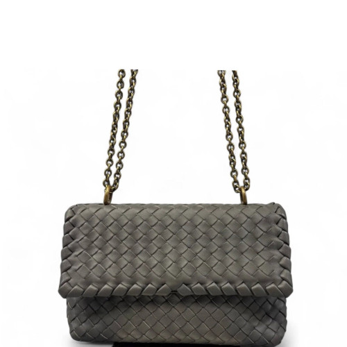Bottega Veneta Small Olimpia Shoulder Bag Calfskin Intrecciato Grey