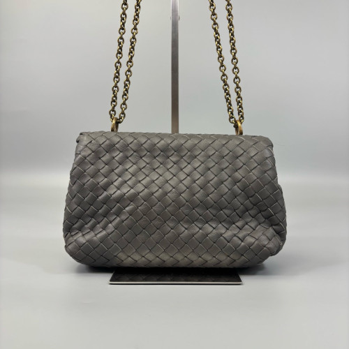 Bottega Veneta Small Olimpia Shoulder Bag Calfskin Intrecciato Grey