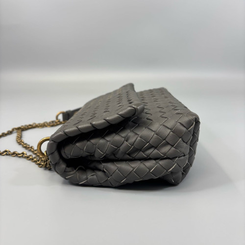 Bottega Veneta Small Olimpia Shoulder Bag Calfskin Intrecciato Grey