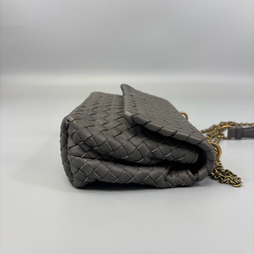 Bottega Veneta Small Olimpia Shoulder Bag Calfskin Intrecciato Grey