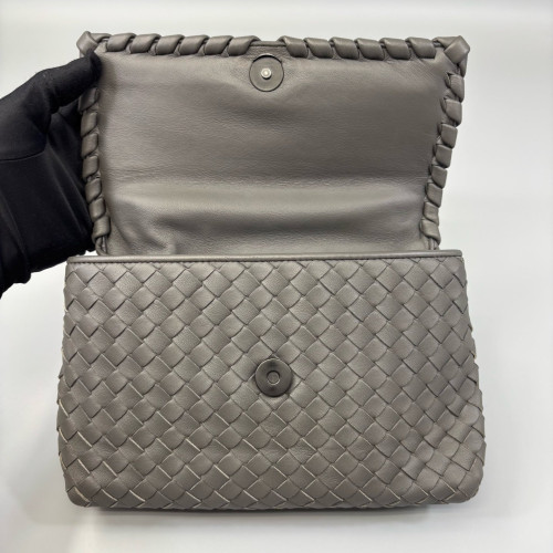 Bottega Veneta Small Olimpia Shoulder Bag Calfskin Intrecciato Grey
