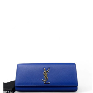 Yves Saint Laurent Clutch Shiny Caviar Calfskin Blue
