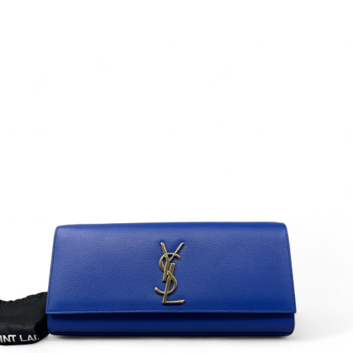 Yves Saint Laurent Clutch Shiny Caviar Calfskin Blue