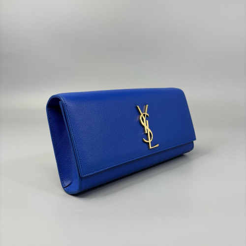 Yves Saint Laurent Clutch Shiny Caviar Calfskin Blue