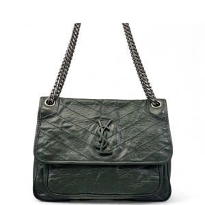 Yves Saint Laurent Medium Niki Chain Pull Up Leather Dark Green
