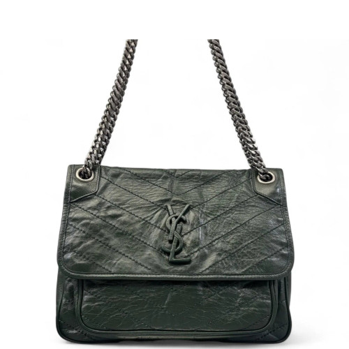 Yves Saint Laurent Medium Niki Chain Pull Up Leather Dark Green