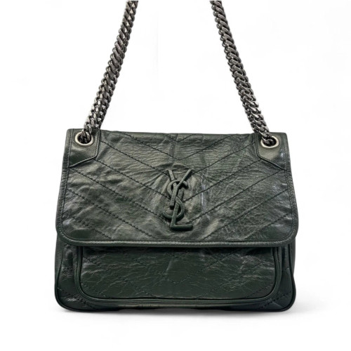 Yves Saint Laurent Medium Niki Chain Pull Up Leather Dark Green