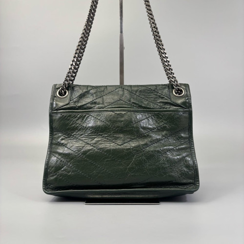 Yves Saint Laurent Medium Niki Chain Pull Up Leather Dark Green