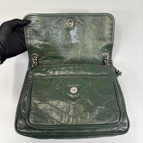 Yves Saint Laurent Medium Niki Chain Pull Up Leather Dark Green