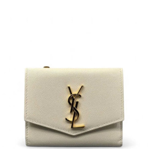 Yves Saint Laurent Compact Wallet Shiny Caviar Calfskin White