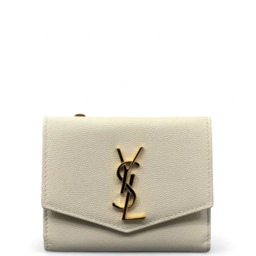 Yves Saint Laurent Compact Wallet Shiny Caviar Calfskin White