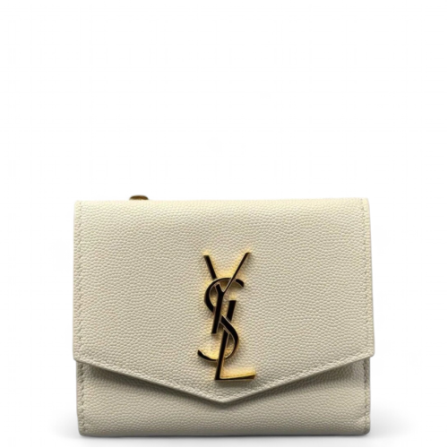Yves Saint Laurent Compact Wallet Shiny Caviar Calfskin White