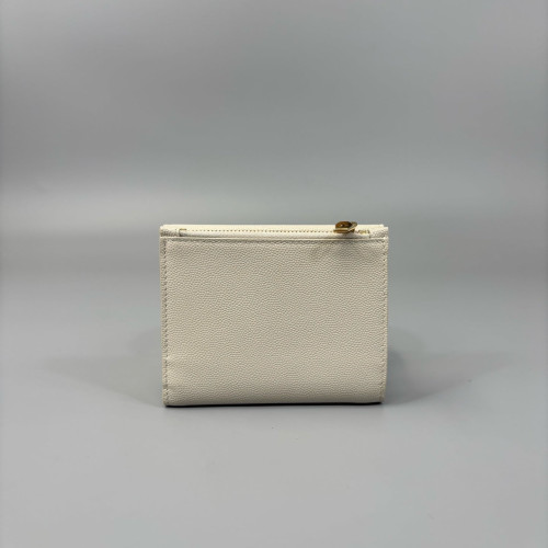 Yves Saint Laurent Compact Wallet Shiny Caviar Calfskin White