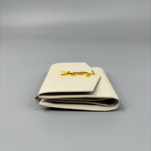 Yves Saint Laurent Compact Wallet Shiny Caviar Calfskin White