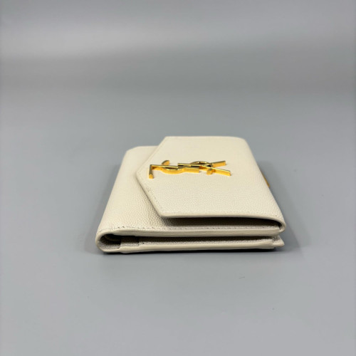 Yves Saint Laurent Compact Wallet Shiny Caviar Calfskin White