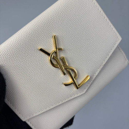 Yves Saint Laurent Compact Wallet Shiny Caviar Calfskin White
