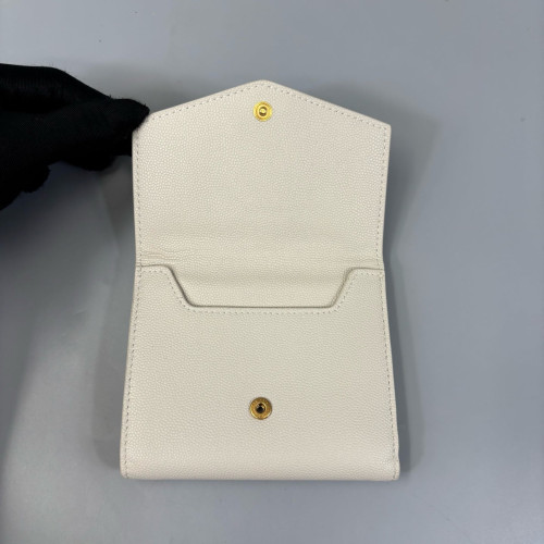 Yves Saint Laurent Compact Wallet Shiny Caviar Calfskin White