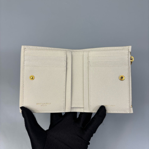 Yves Saint Laurent Compact Wallet Shiny Caviar Calfskin White