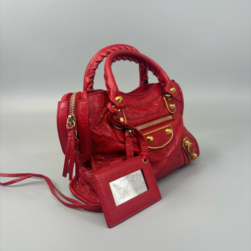 Balenciaga Mini City Pull Up Leather Red