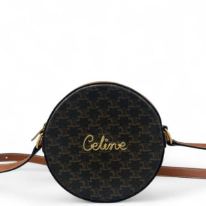 Celine Triomphe Embroidered Round Bag Triomphe Brown Black