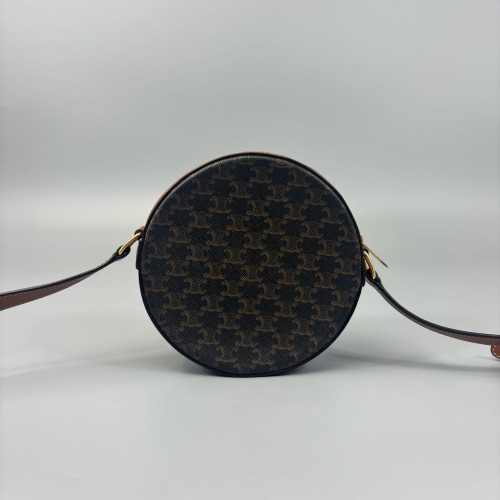 Celine Triomphe Embroidered Round Bag Triomphe Brown Black
