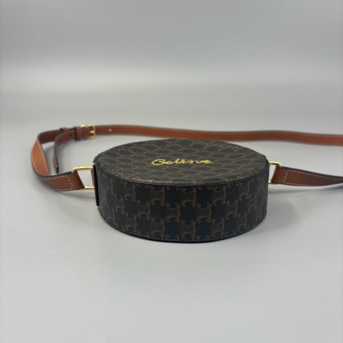 Celine Triomphe Embroidered Round Bag Triomphe Brown Black