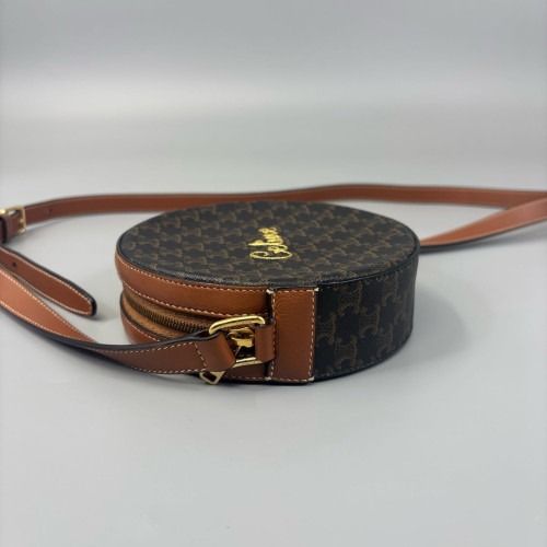 Celine Triomphe Embroidered Round Bag Triomphe Brown Black