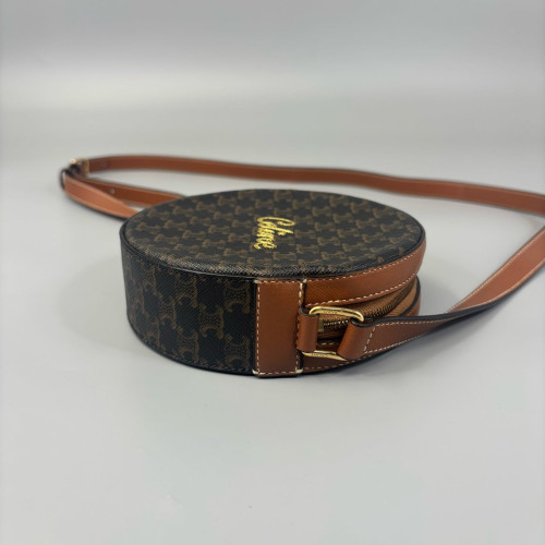 Celine Triomphe Embroidered Round Bag Triomphe Brown Black