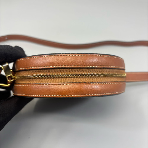 Celine Triomphe Embroidered Round Bag Triomphe Brown Black