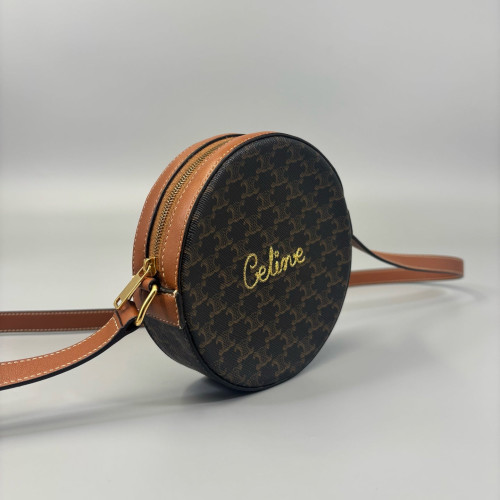 Celine Triomphe Embroidered Round Bag Triomphe Brown Black