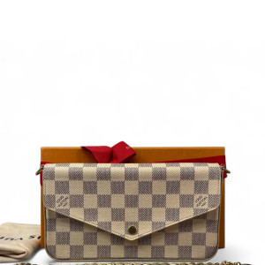 Louis Vuitton Pochette Felicie Chain Wallet Damier Azur White